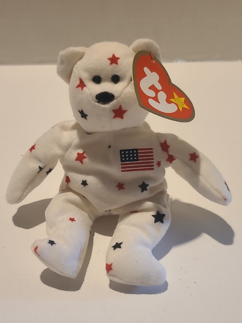 Ty Patriotic Star Bear Plush - White with Red & Blue Stars